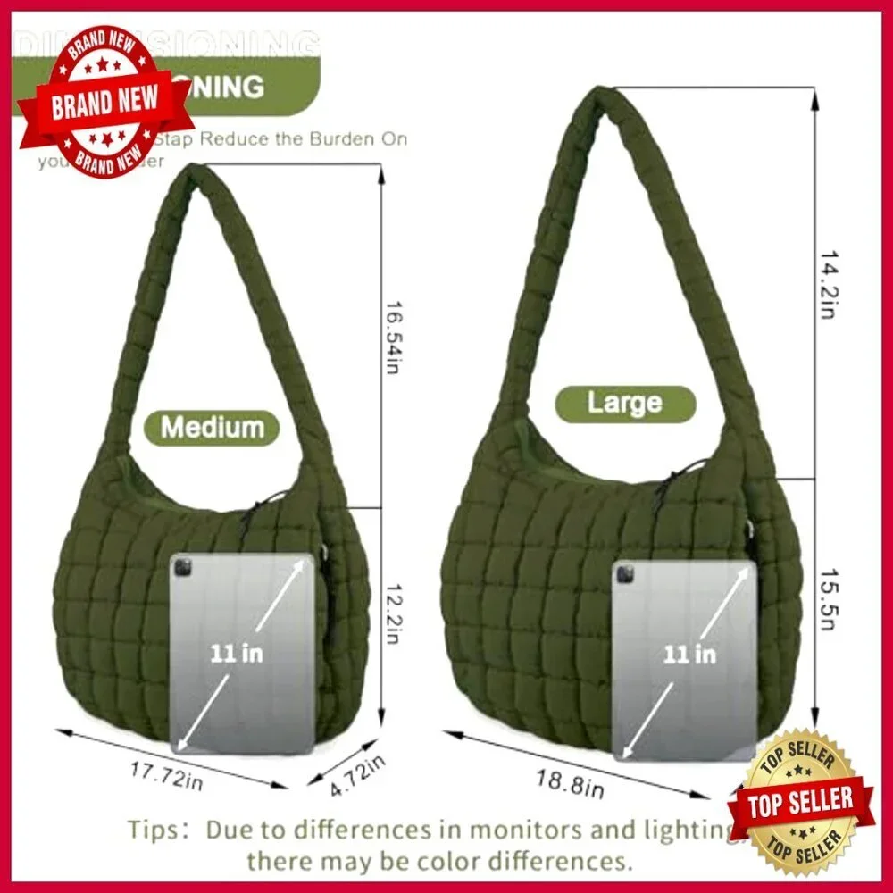 Quilted Puffer Tote Hobo Bag Crossbody Shoulder Bag Lightweight Nylon